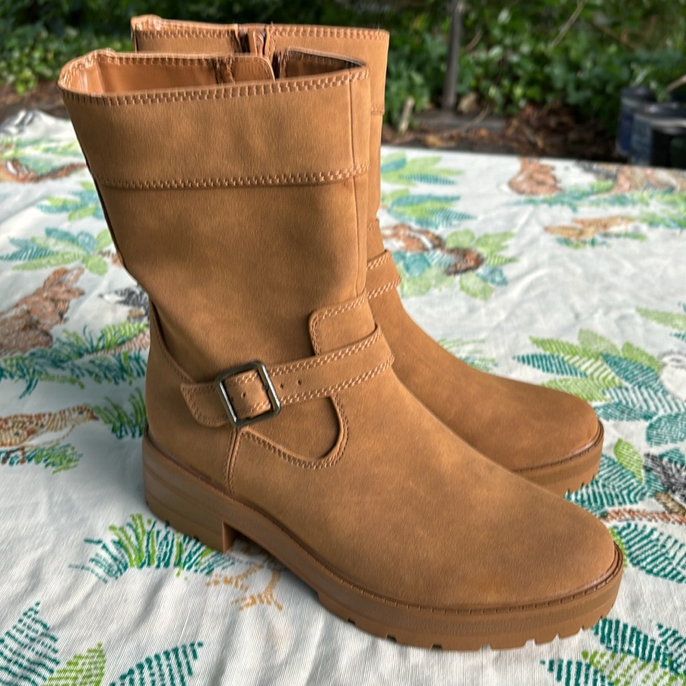 NWT Soul Naturalizer Newport Tan Faux Suede Zip Up Boots Buckles Soft Lining 7.5 - Picture 7 of 16